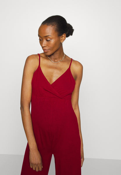  Strappy Drappy Cintered- Jumpsuit - Dark Red