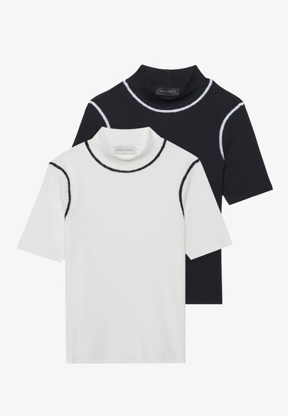 Anna Field 2 PACK - Basic T-shirt - Off-white/black