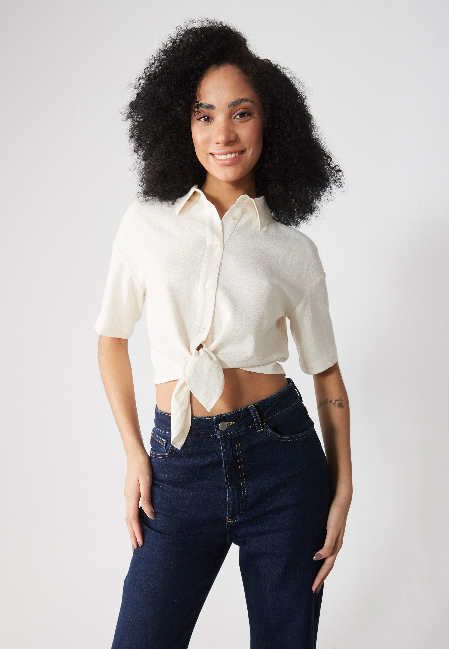 Anna Field LINEN MIX BLEND SHIRT - Button-down Blouse - Beige