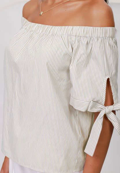 Anna Field Blouse - Khaki/white