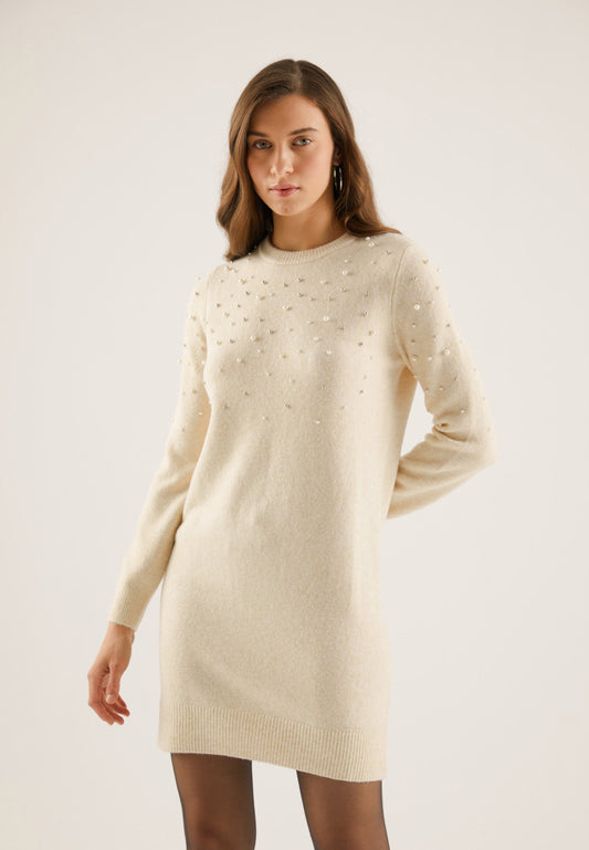 Anna Field Jumper Dress - Mottled Beige/silver
