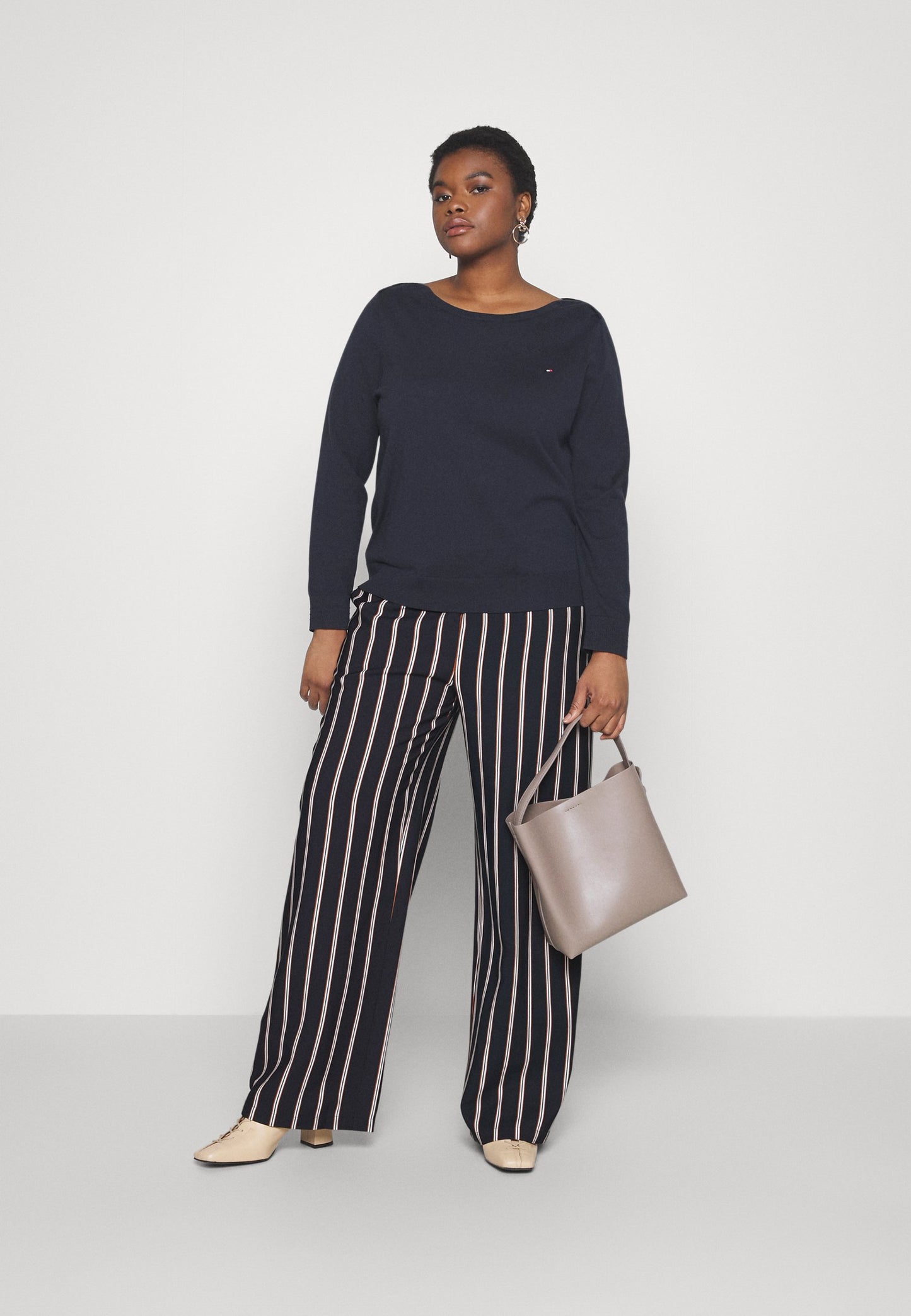  Wide Leg Pant - Trousers - Dark Blue/Brown/White