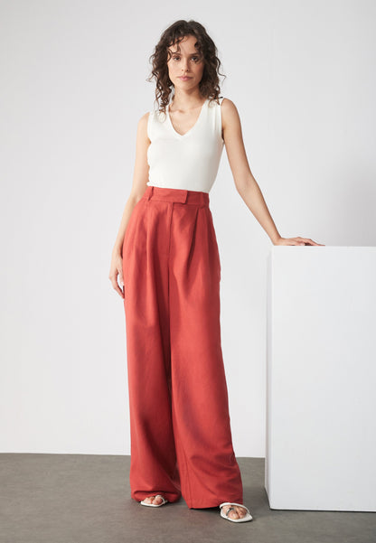 Anna Field LINEN BLEND - Trousers - Barn Red