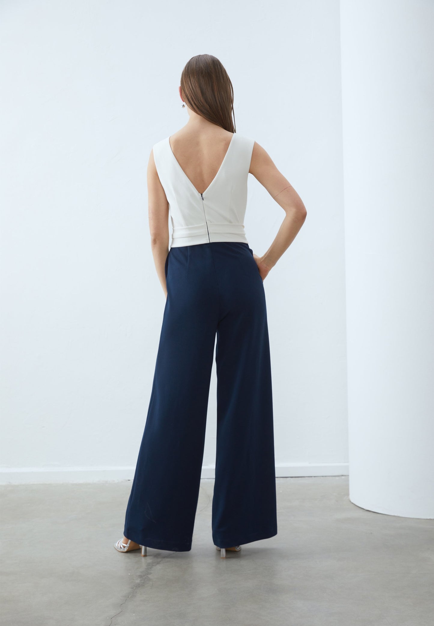 Anna Field 2IN1 WIDE LEG - Jumpsuit - White/dark Blue