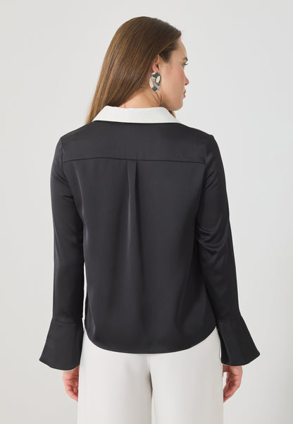 Anna Field Button-down Blouse - Black/egret