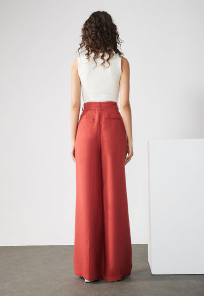 Anna Field LINEN BLEND - Trousers - Barn Red