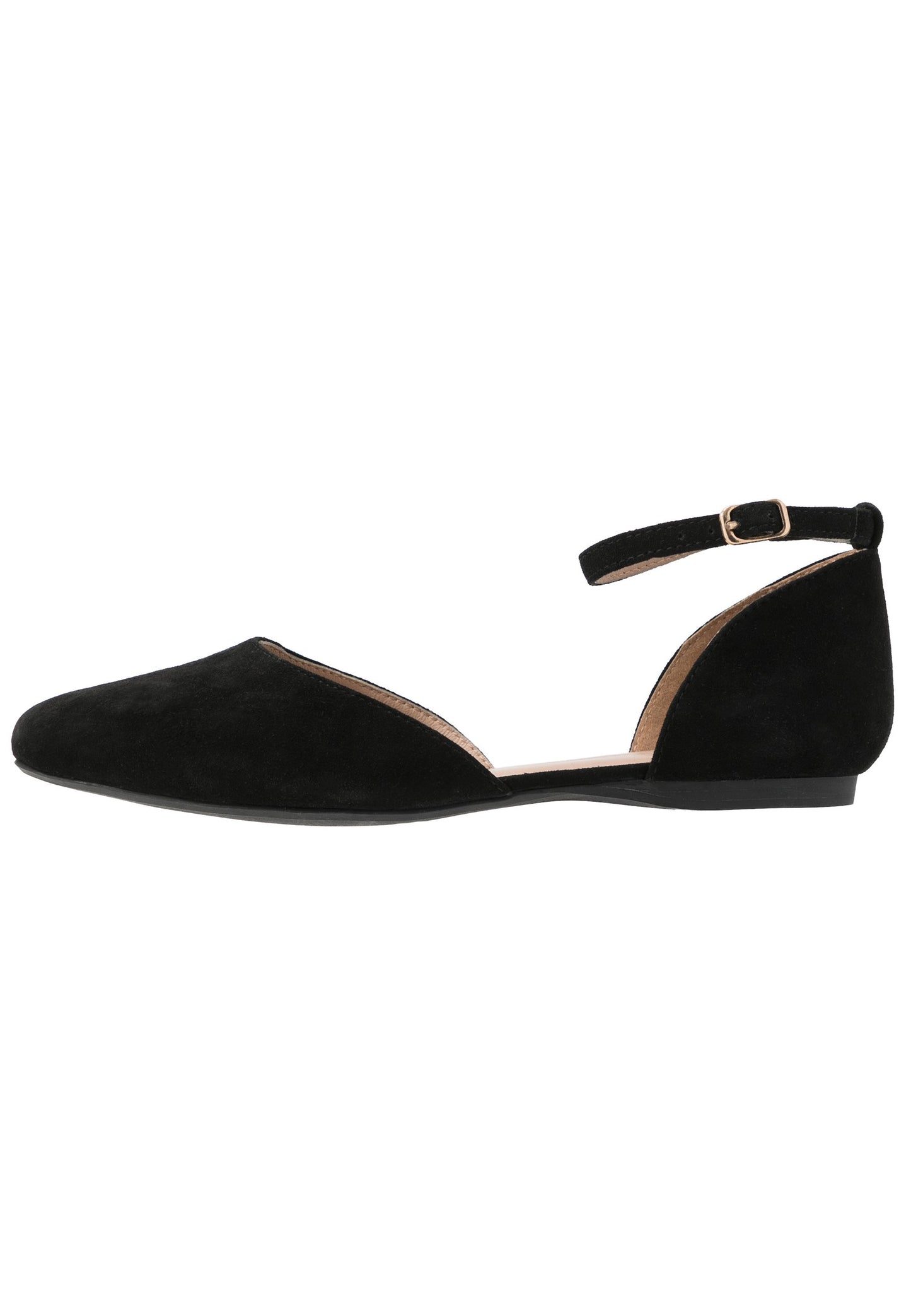  Leather - Ankle Strap Ballet Pumps - Black