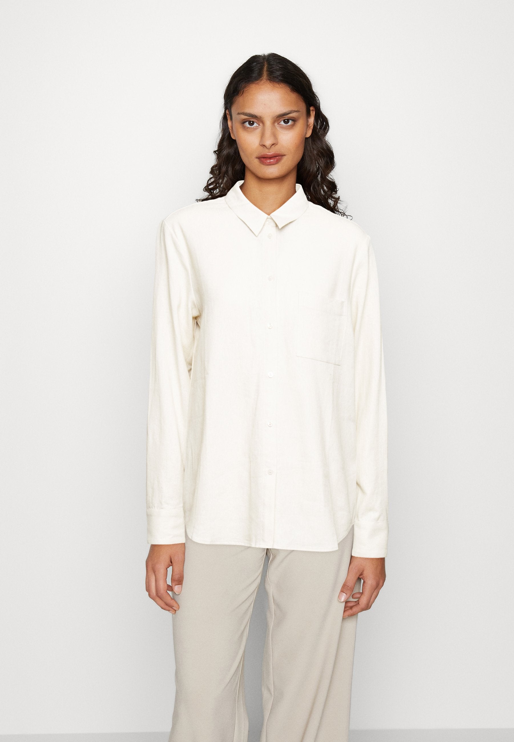 Anna Field Linen-Mix Button Down Blouse - Button-Down Blouse - Beige