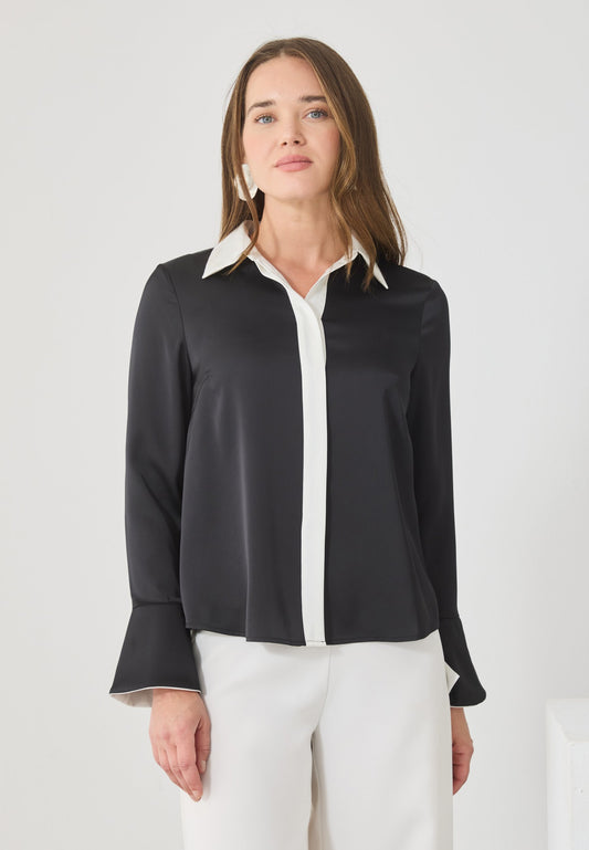 Anna Field Button-down Blouse - Black/egret