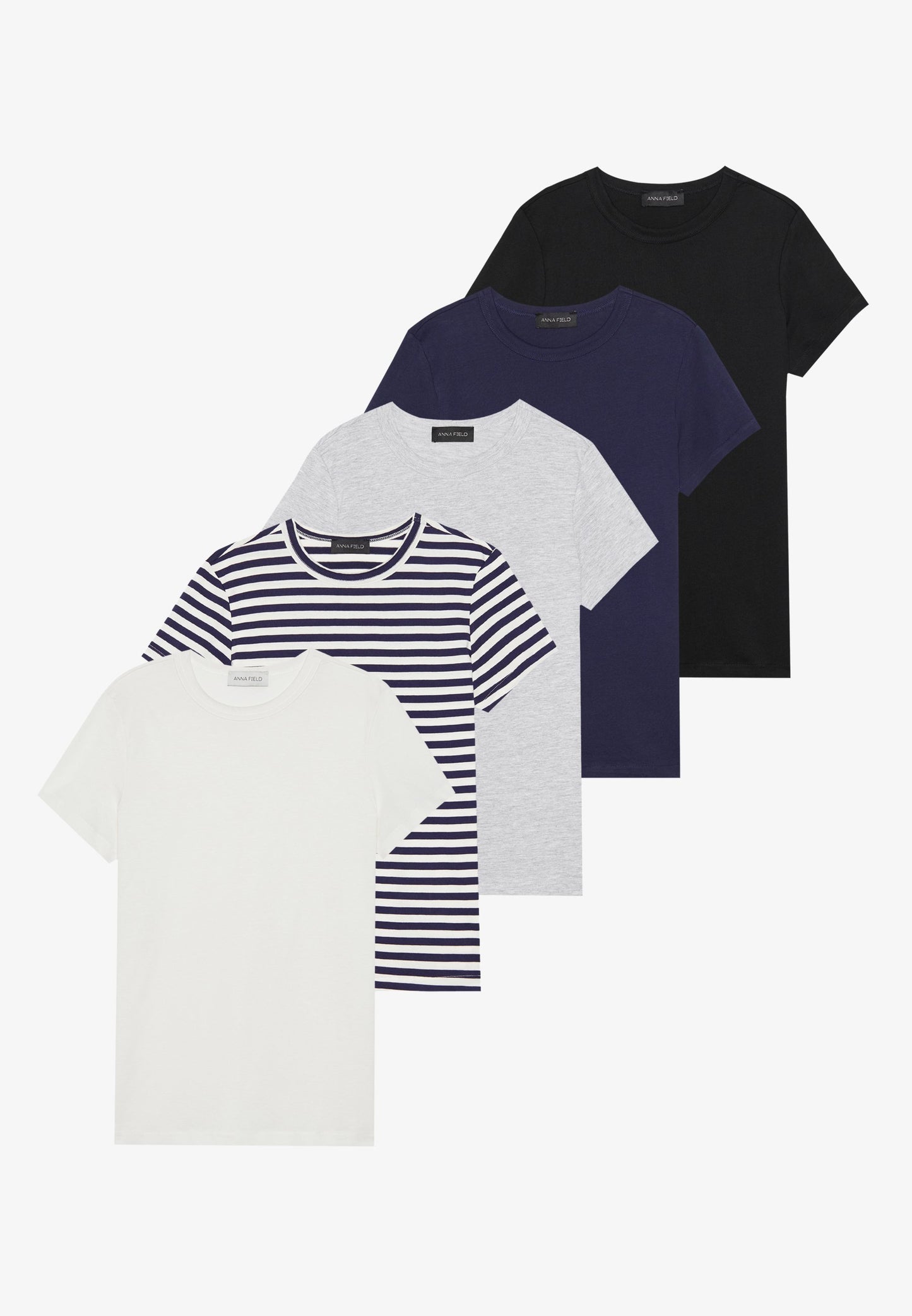 Anna Field 5 PACK - Print T-shirt - Egret/light Grey/evening Blue/black/evening Blue/egret