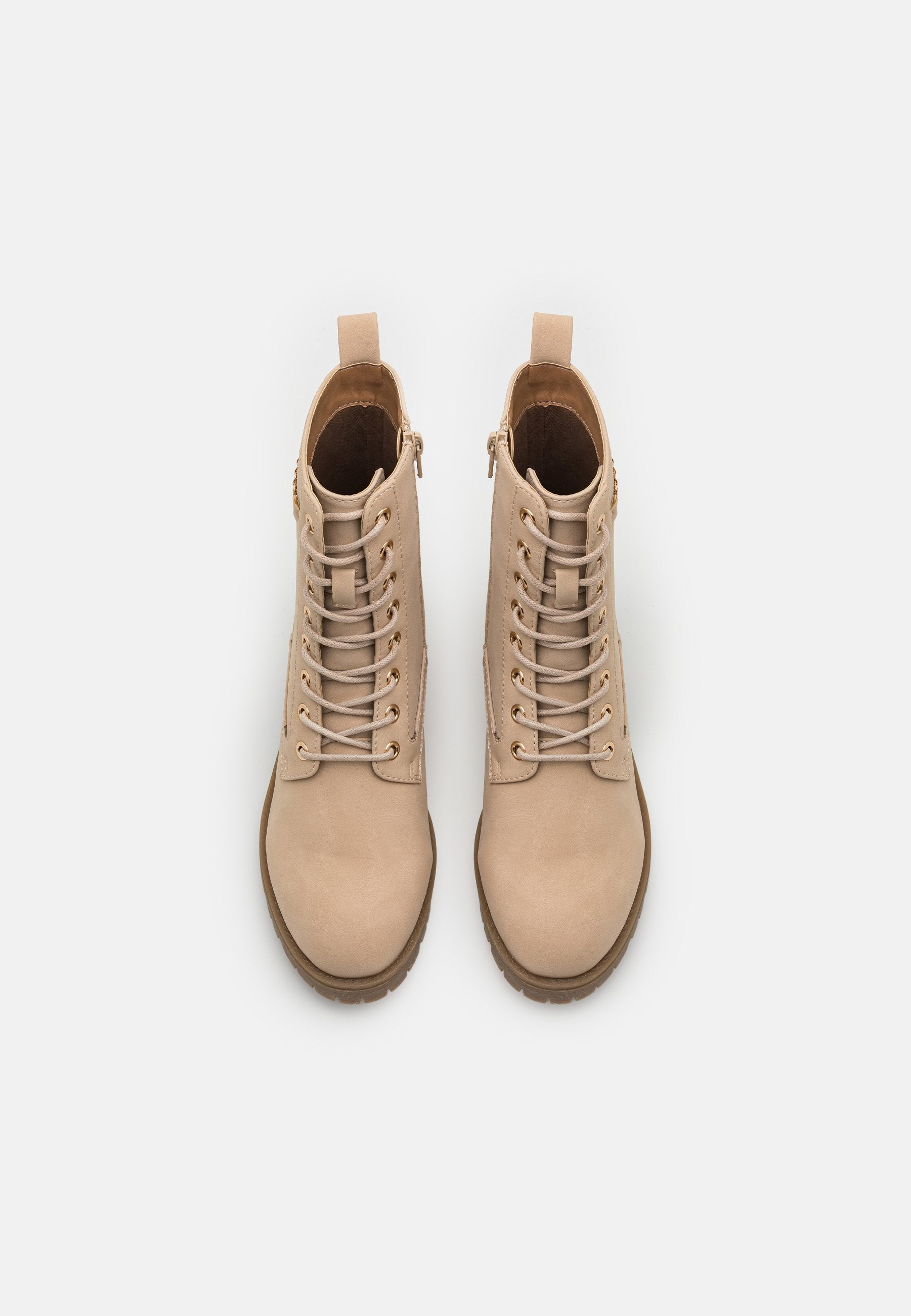  Lace-Up Ankle Boots - Beige