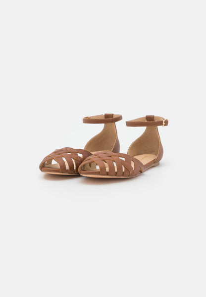  Leather- Peeptoe Ballet Pumps - Cognac