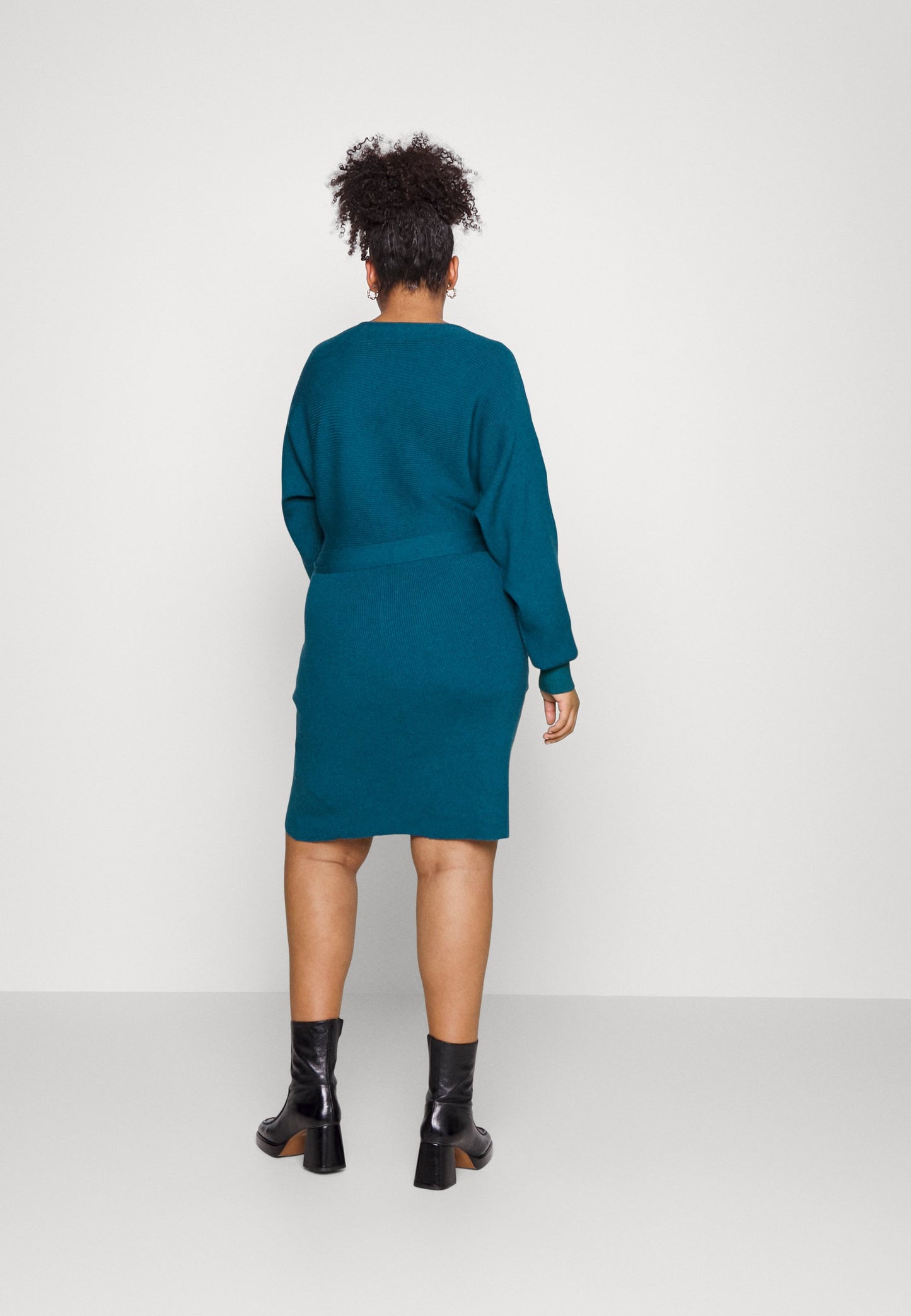 Wrap V Ausschnitt Mini Strickkleid Mit Gürtel - Jumper Dress - Teal