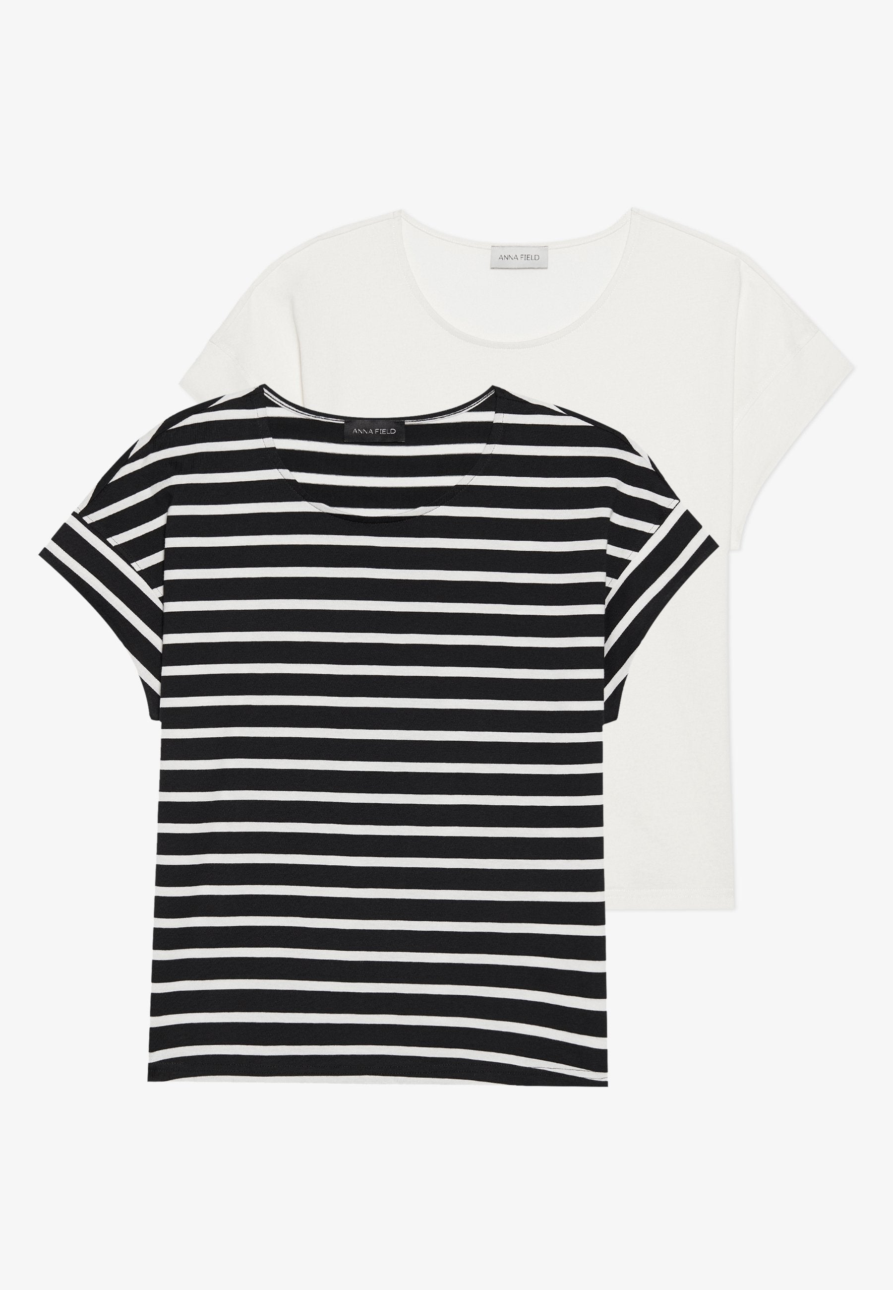 Anna Field 2 PACK - Print T-shirt - White/dark Blue/light Blue