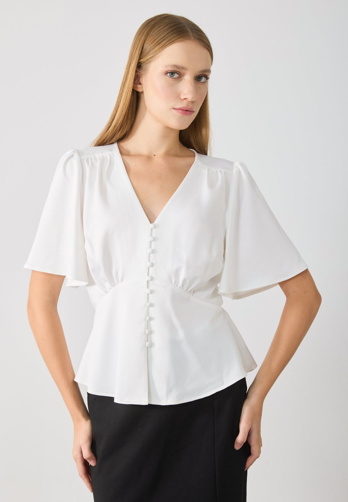Anna Field Button-down Blouse - Cloud Dancer