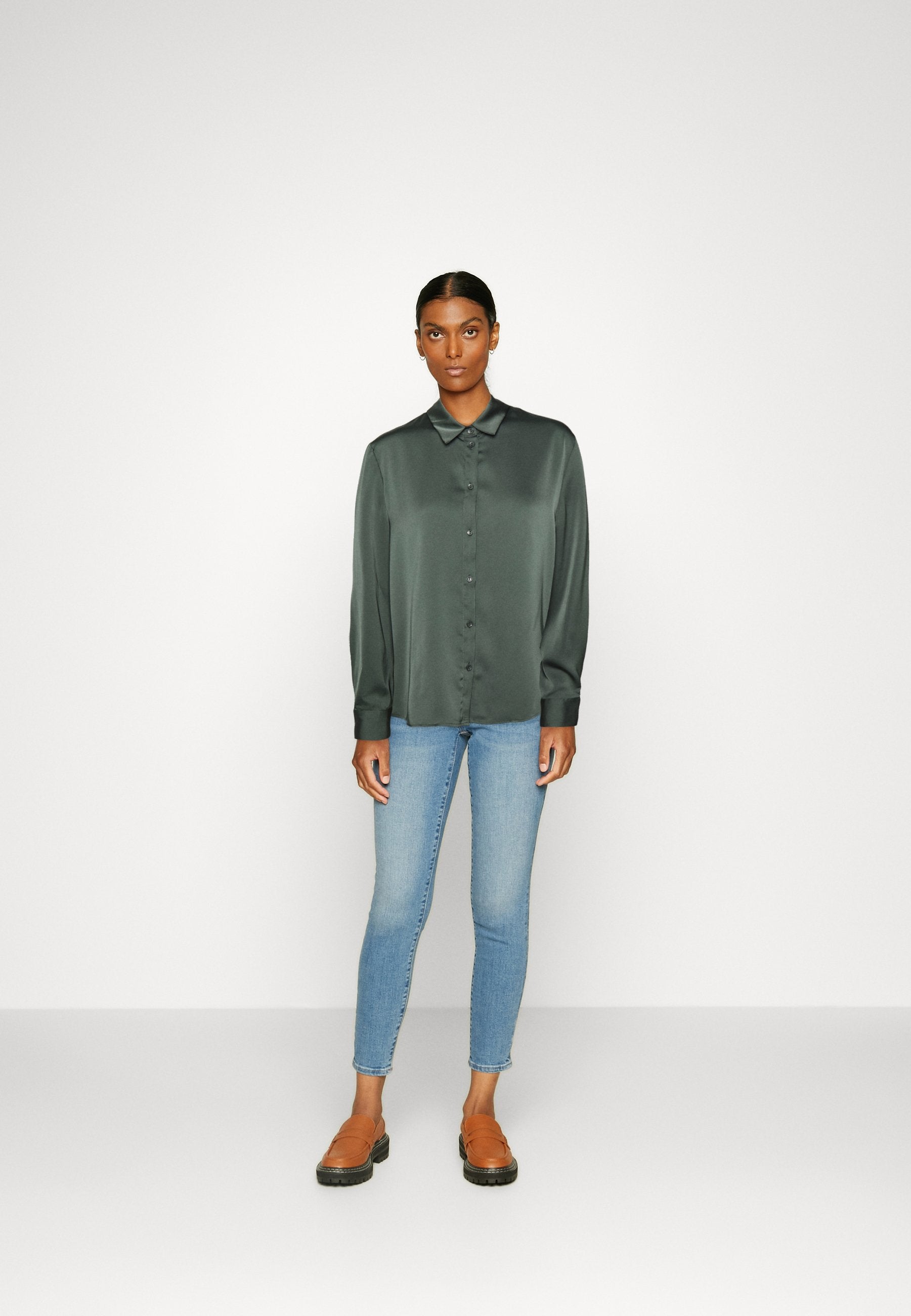 Anna Field Button-Down Blouse - Olive