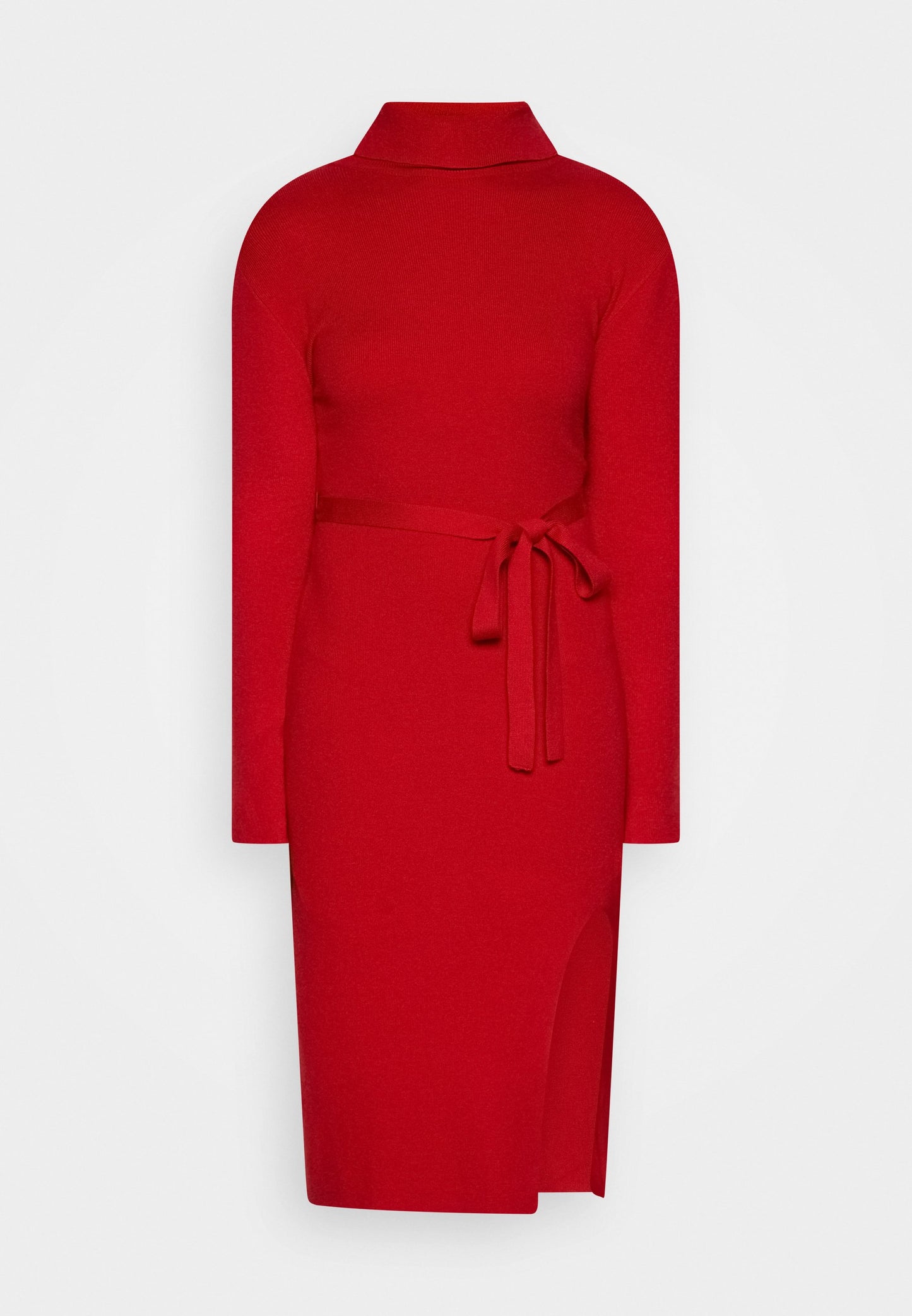 Anna Field Rollkragen Ripp Mini Strickkleid Mit Gürtel - Jumper Dress - Red