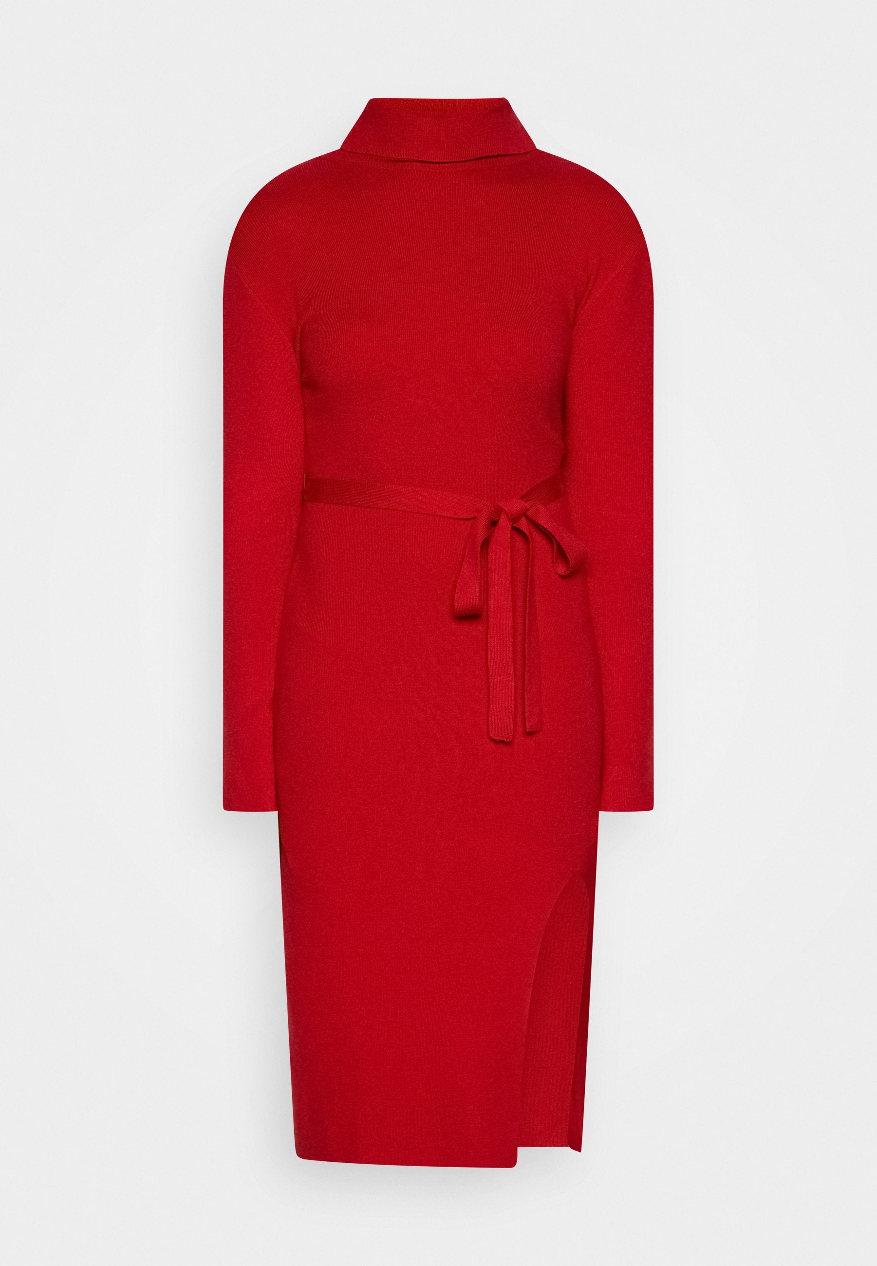 Anna Field Rollkragen Ripp Mini Strickkleid Mit Gürtel - Jumper Dress - Red