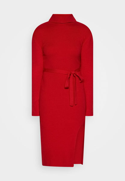 Anna Field Rollkragen Ripp Mini Strickkleid Mit Gürtel - Jumper Dress - Red