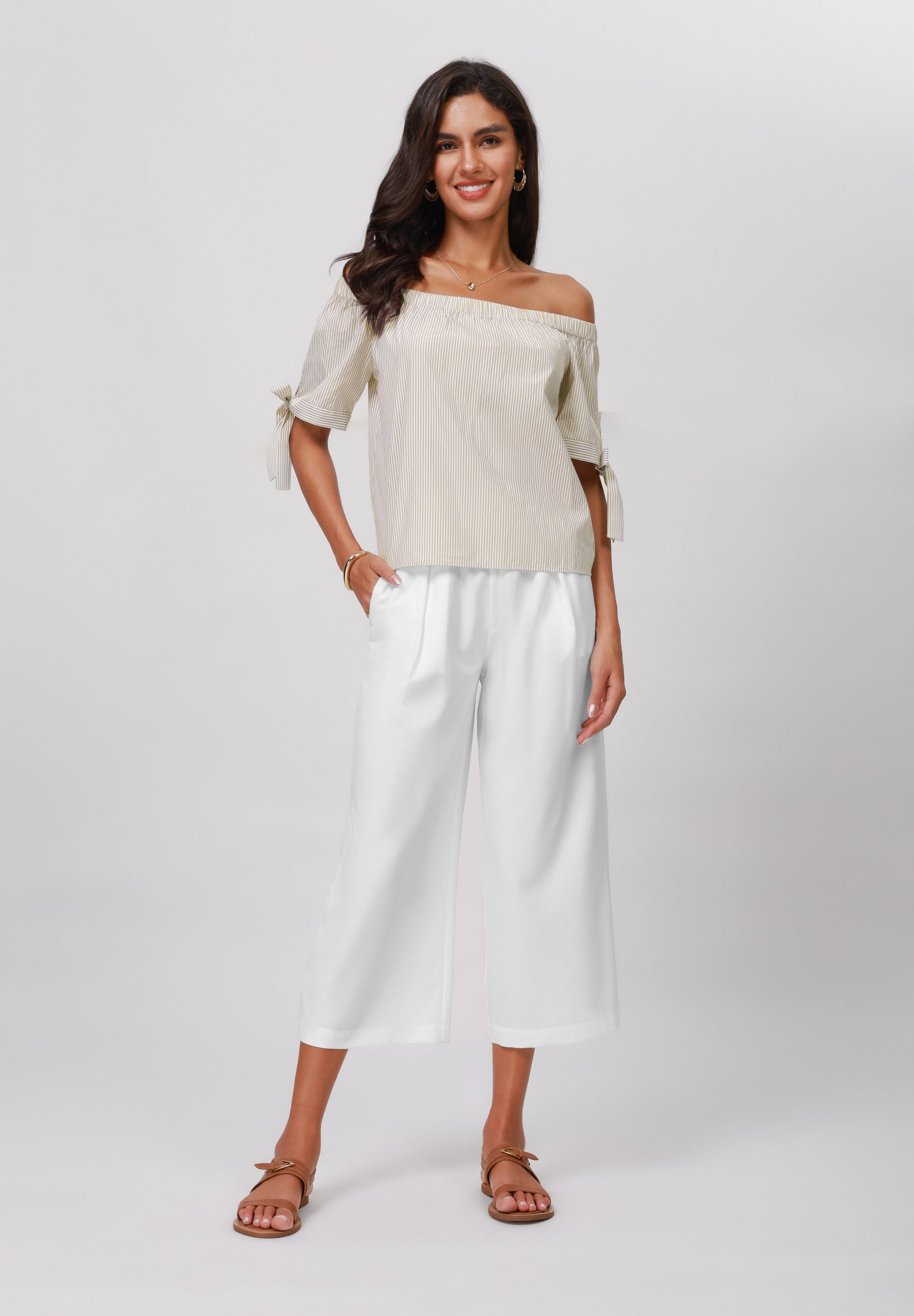 Anna Field Blouse - Khaki/white