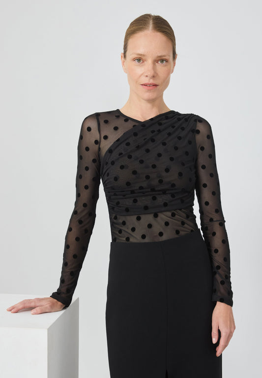 Anna Field MESH TOP WITH DOTS - Long Sleeved Top - Black