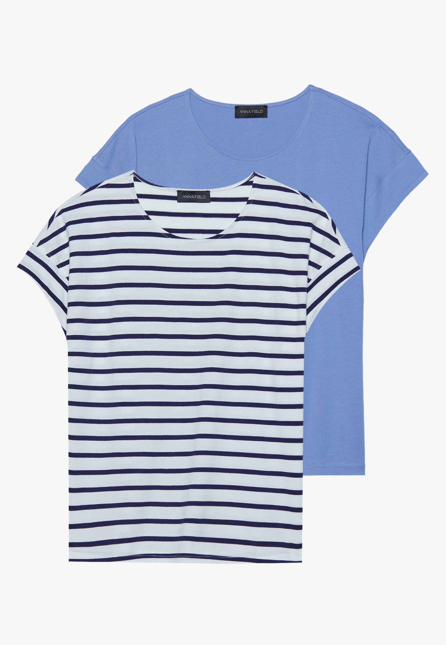 Anna Field 2 PACK - Print T-shirt - White/dark Blue/light Blue