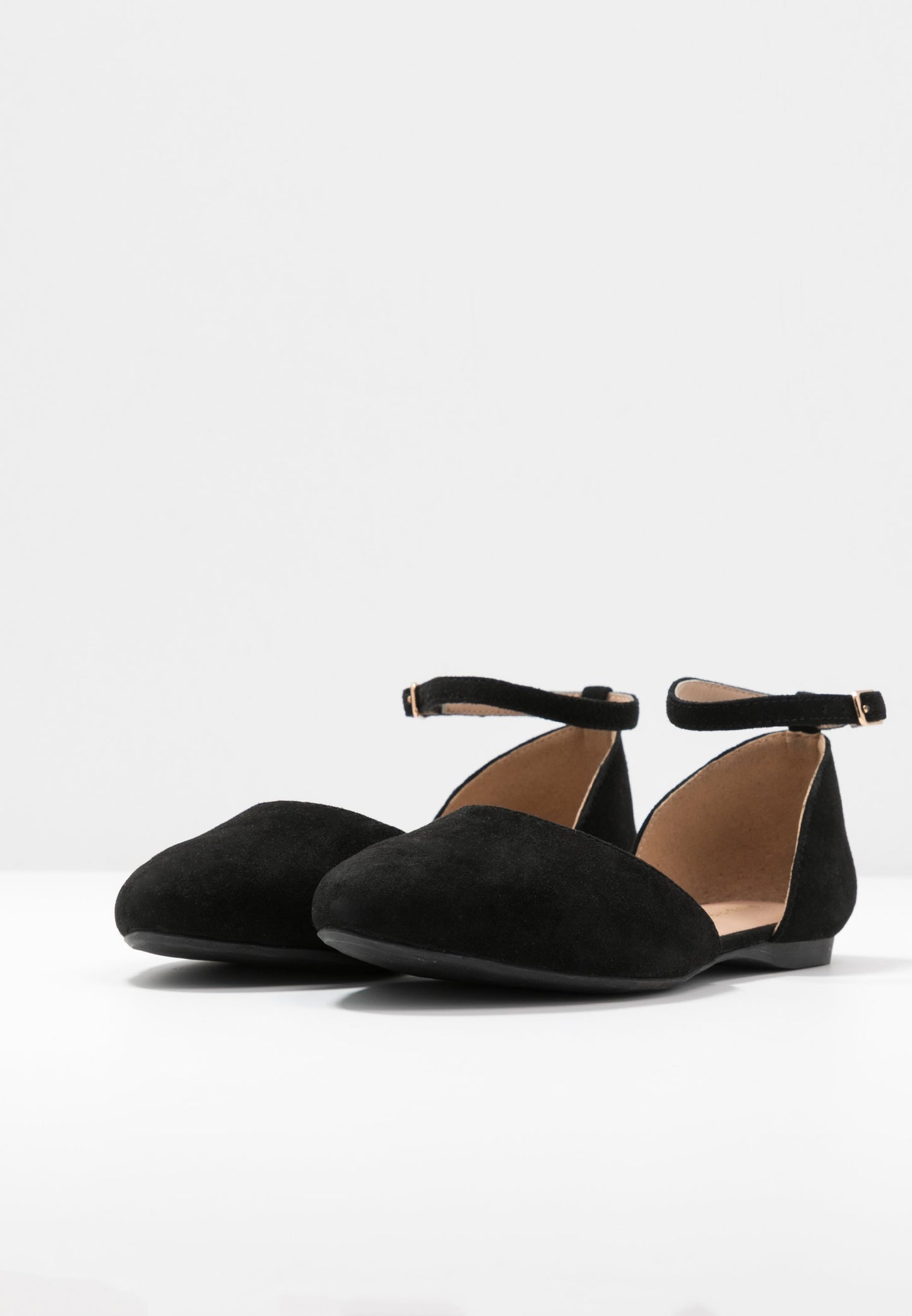  Leather - Ankle Strap Ballet Pumps - Black