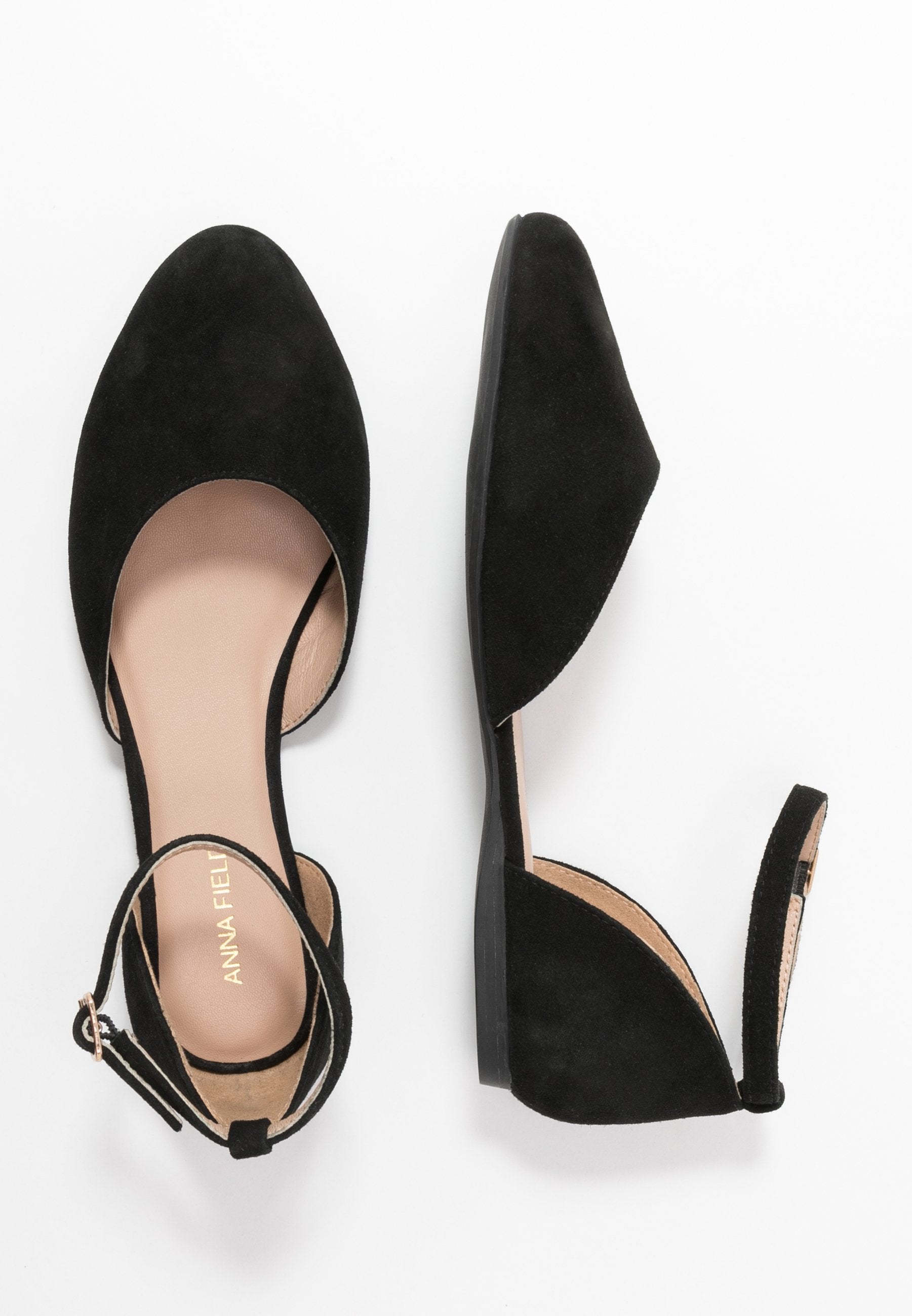  Leather - Ankle Strap Ballet Pumps - Black