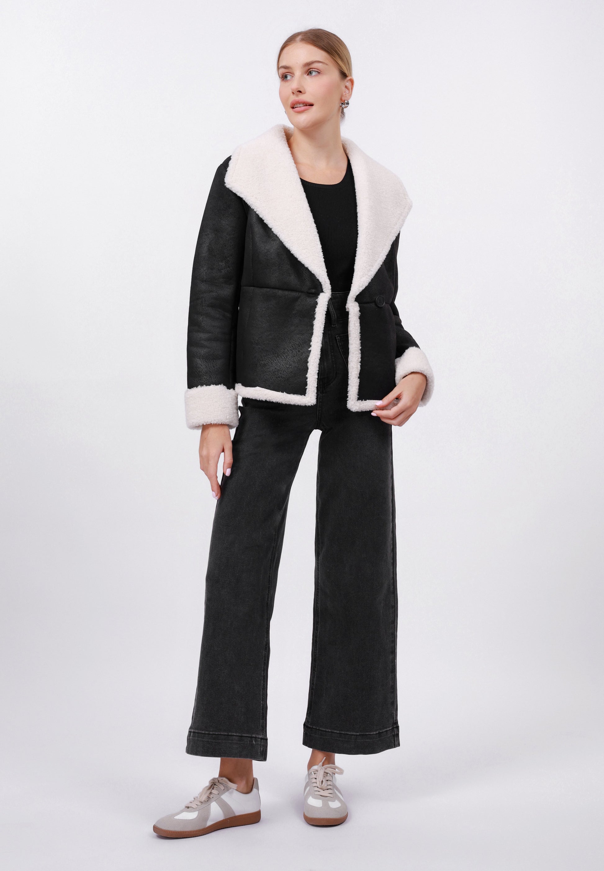 Anna Field FLEECE BLAZER - Winter Jacket - Black/cream