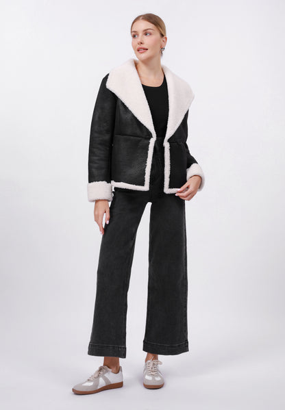 Anna Field FLEECE BLAZER - Winter Jacket - Black/cream