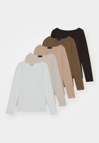Anna Field 5 PACK - Long Sleeved Top - Dark Brown,light Brown,off-white