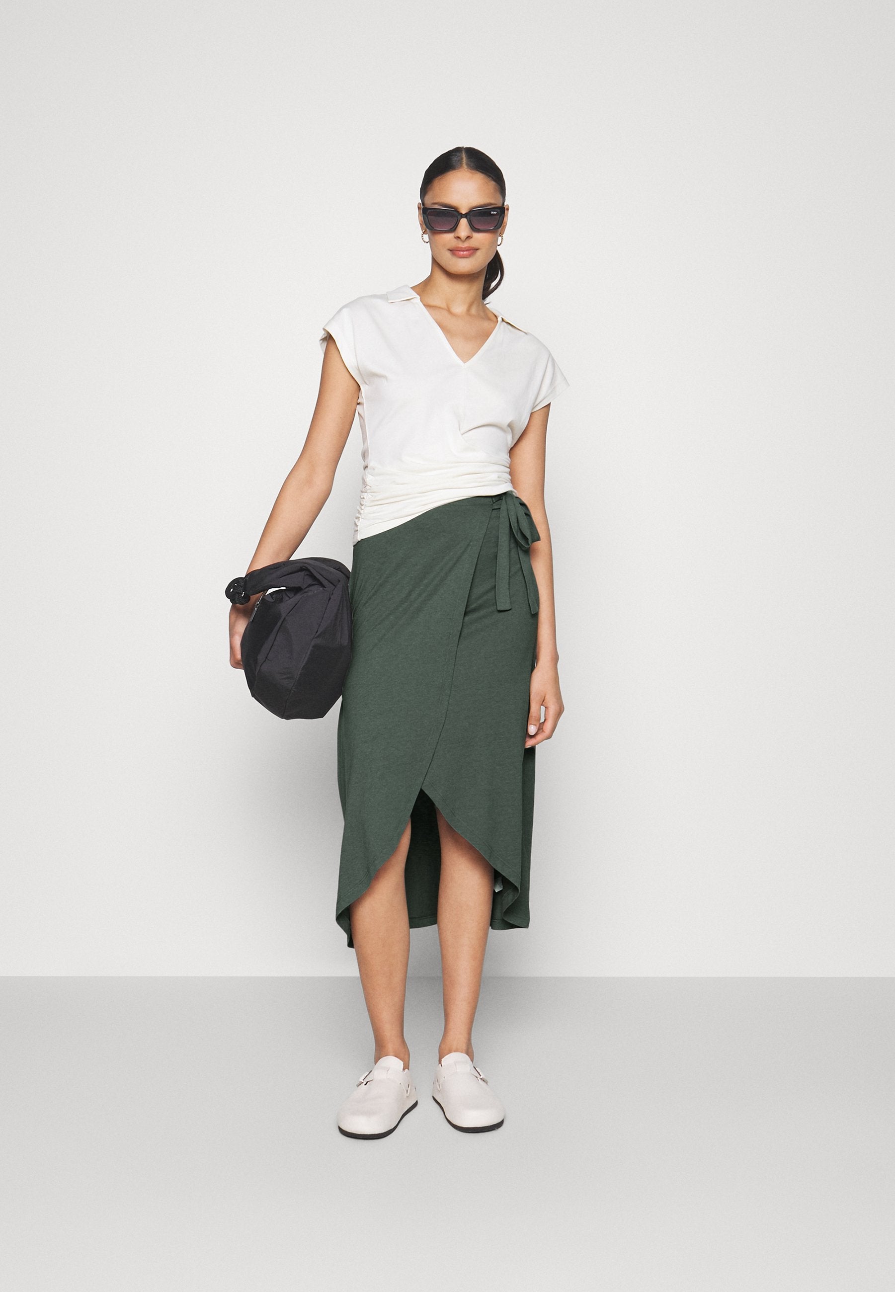 Anna Field Basic Wrap Over Midi Skirt- A-Line Skirt - Light Green