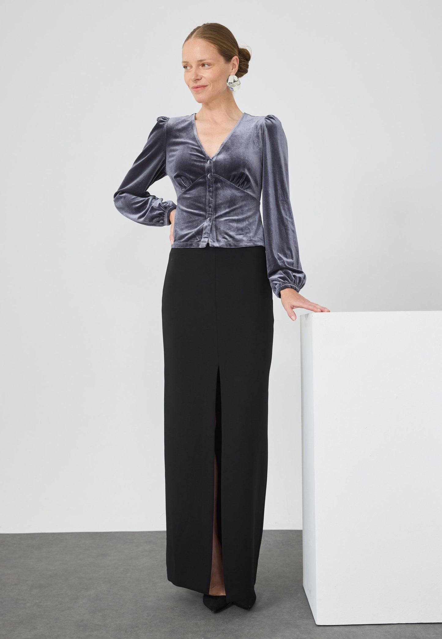 Anna Field VELVET TOP - Blouse - Dark Grey