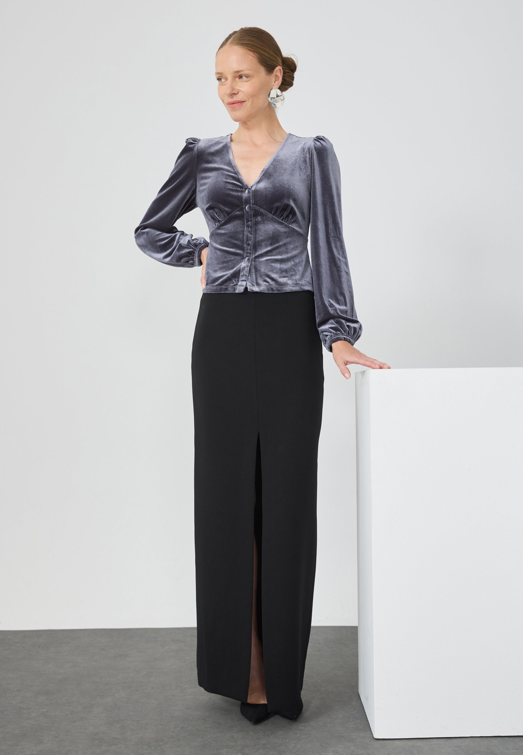 Anna Field VELVET TOP - Blouse - Dark Grey