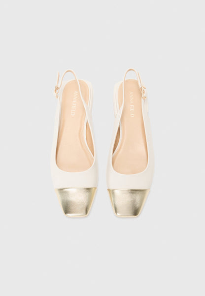  Slingback Ballet Pumps - Off White/gold Coloured