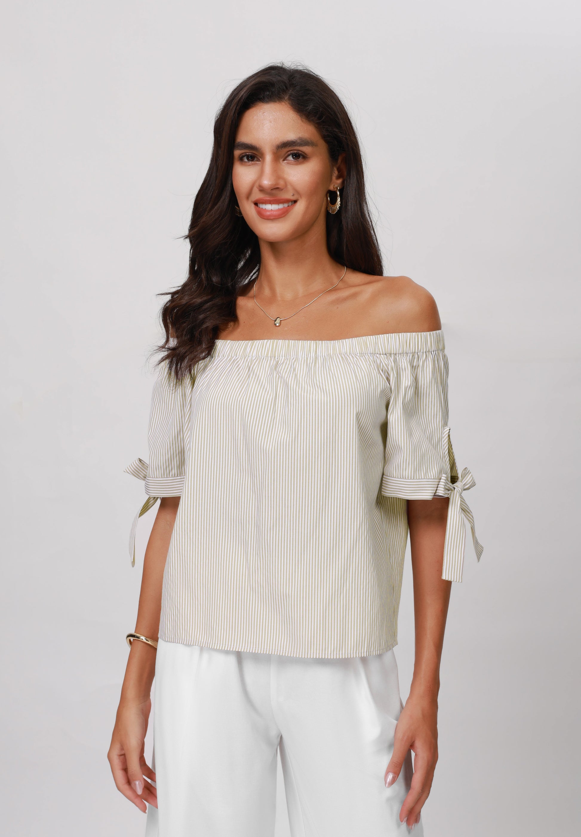 Anna Field Blouse - Khaki/white