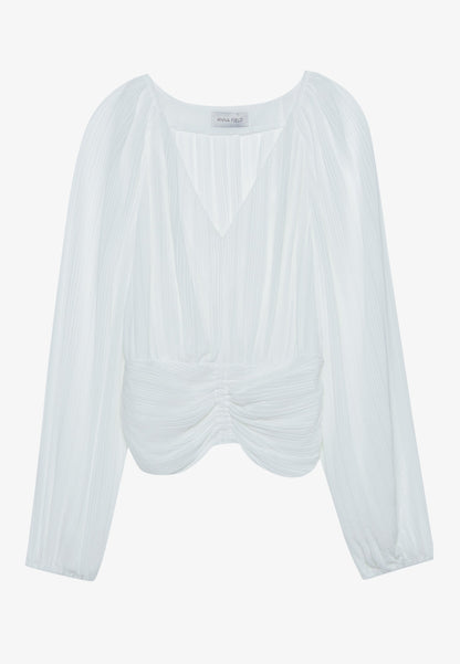 Anna Field CROPPED PLISSE TUNIC - Blouse - Offwhite