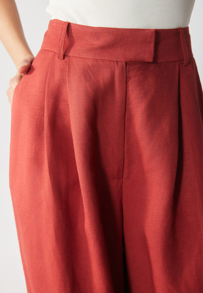 Anna Field LINEN BLEND - Trousers - Barn Red