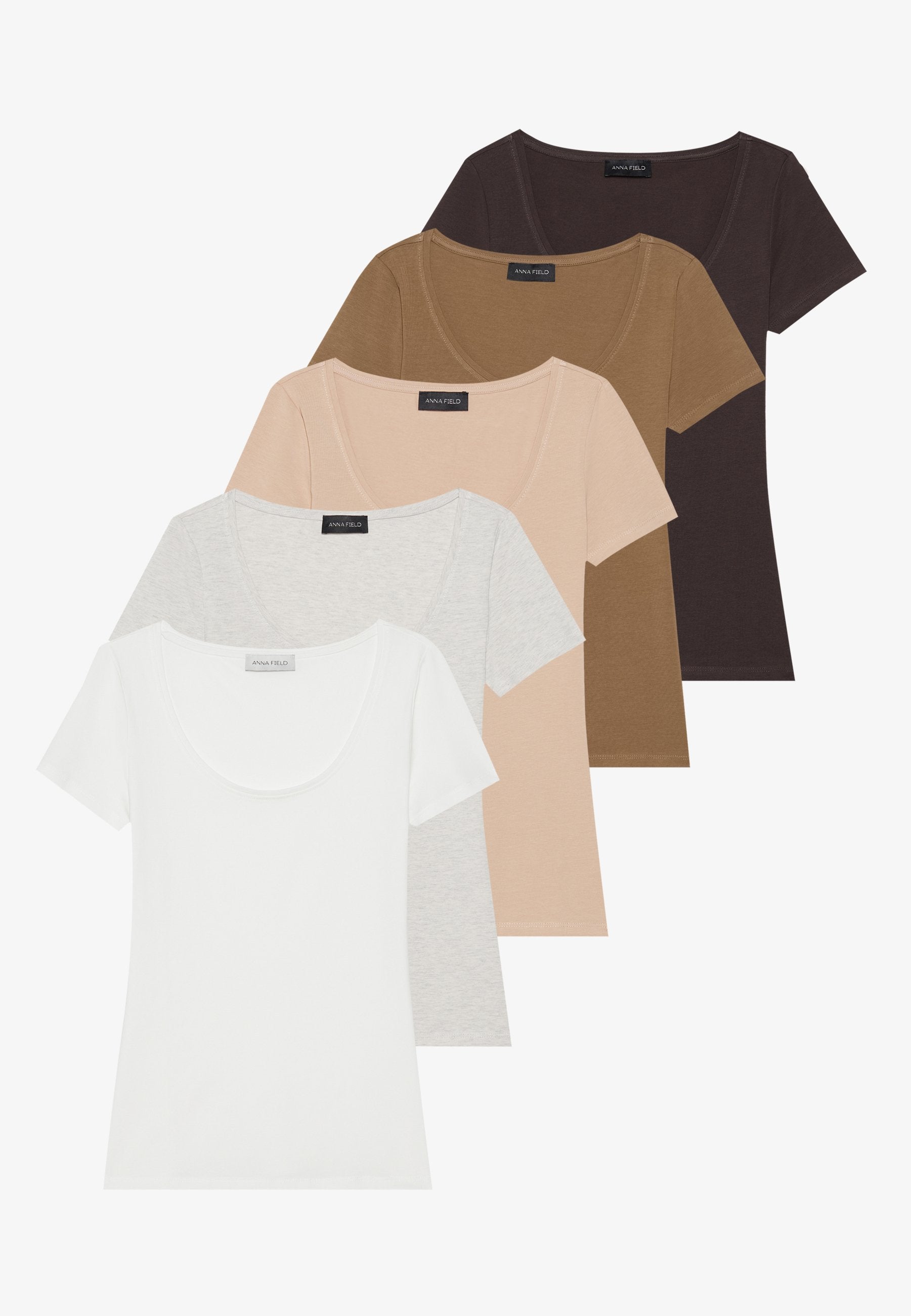 Anna Field 5 PACK - Basic T-shirt - Chocolate Torte/cub/warm Taupe/light Beige/egret