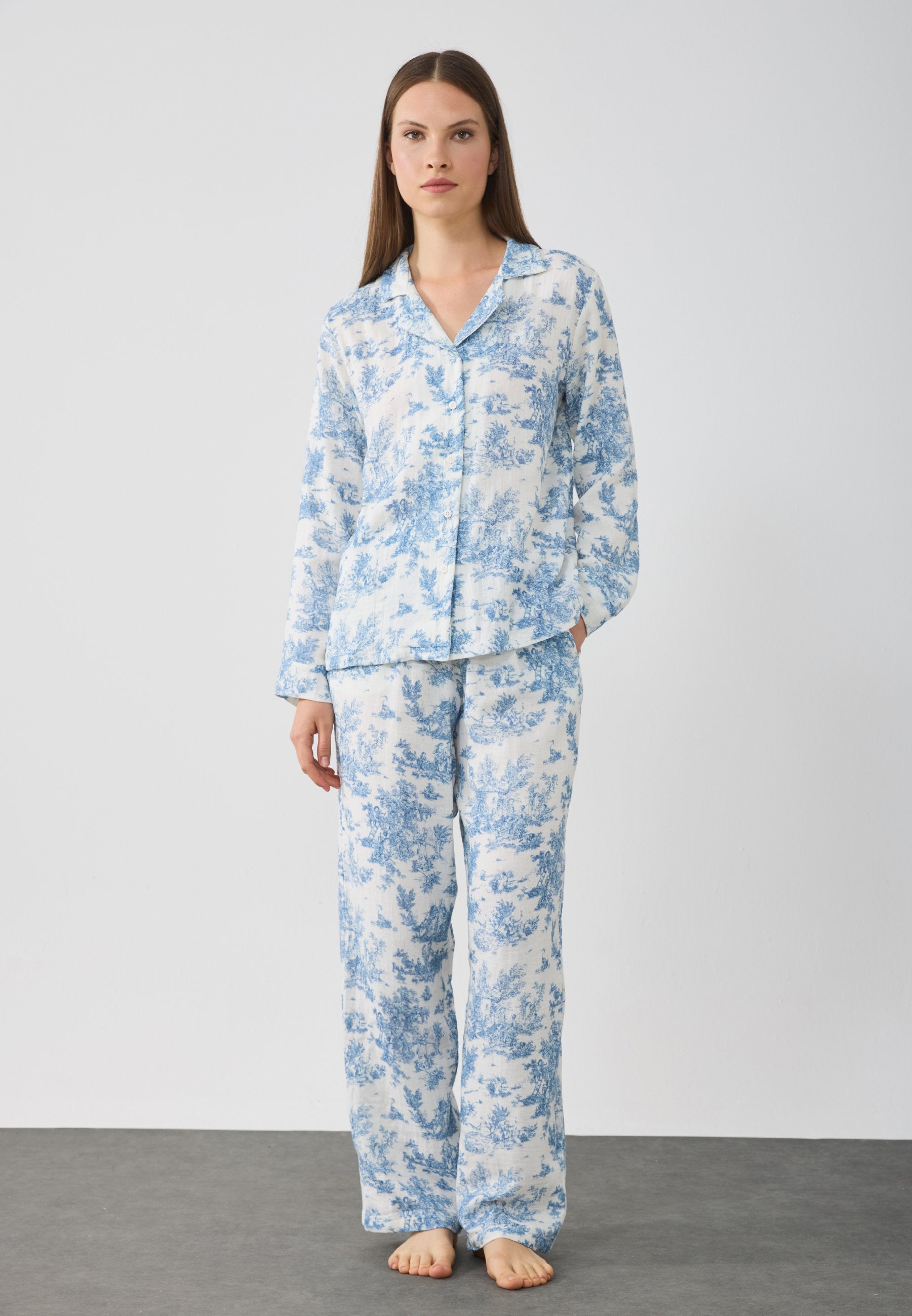 Anna Field SOFT MUSLIN COTTON PRINTED SET - Pyjama Set - White/blue