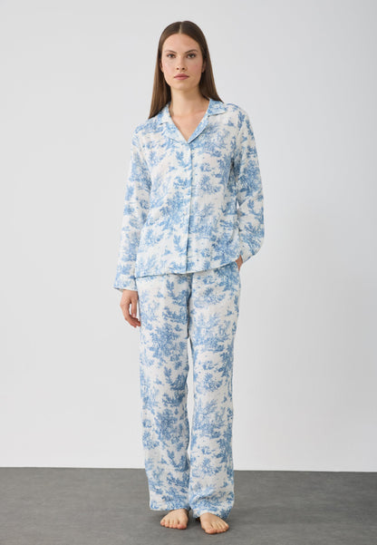 Anna Field SOFT MUSLIN COTTON PRINTED SET - Pyjama Set - White/blue