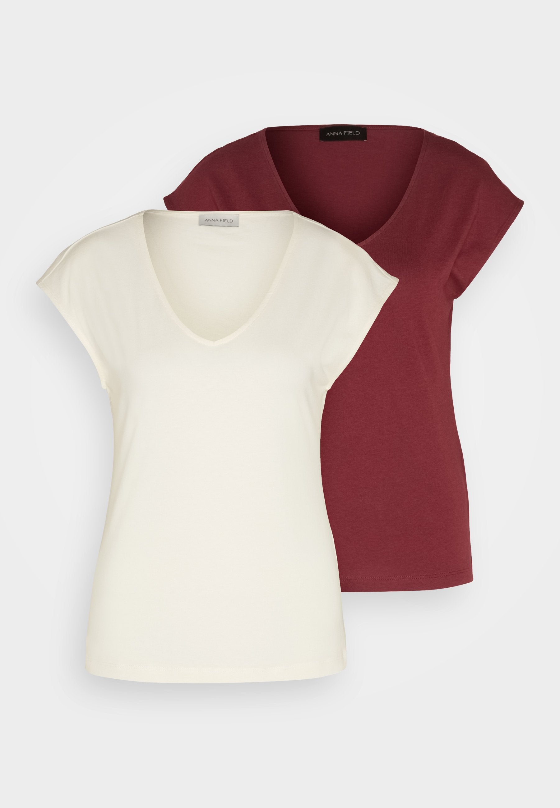 Anna Field 2 PACK - Basic T-shirt - Off-white/bordeaux