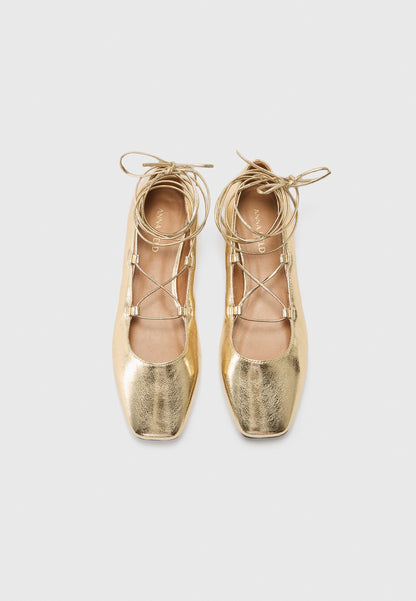  Ankle Strap Ballet Pumps - Gold