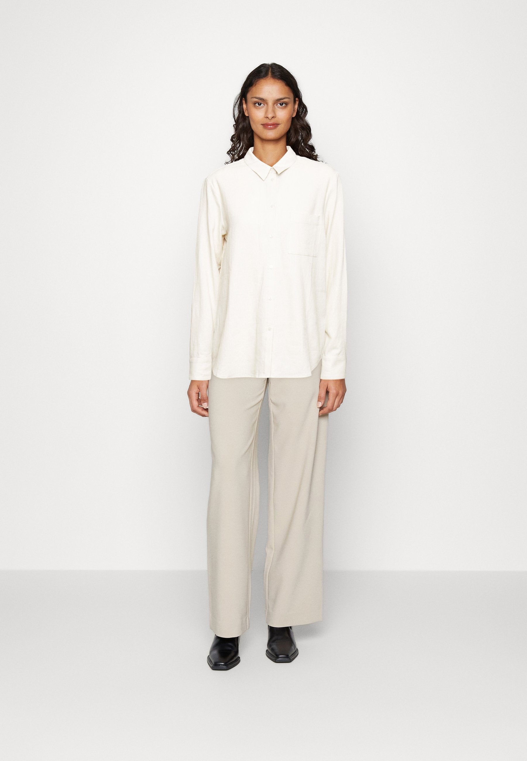 Anna Field Linen-Mix Button Down Blouse - Button-Down Blouse - Beige