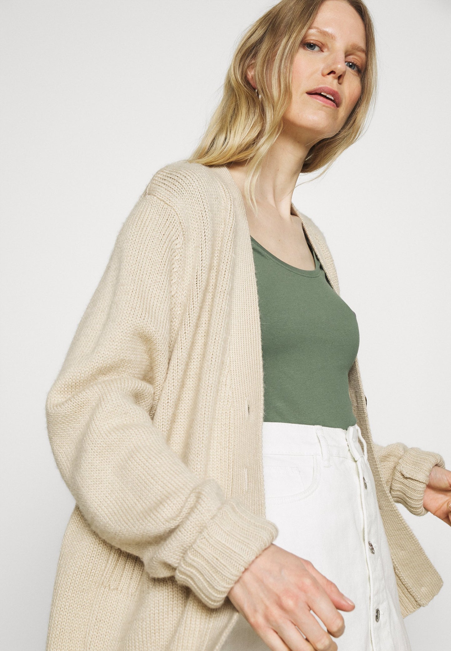 Anna Field 3 Pack - Basic T-Shirt - White/Mottled Light Grey/Light Green