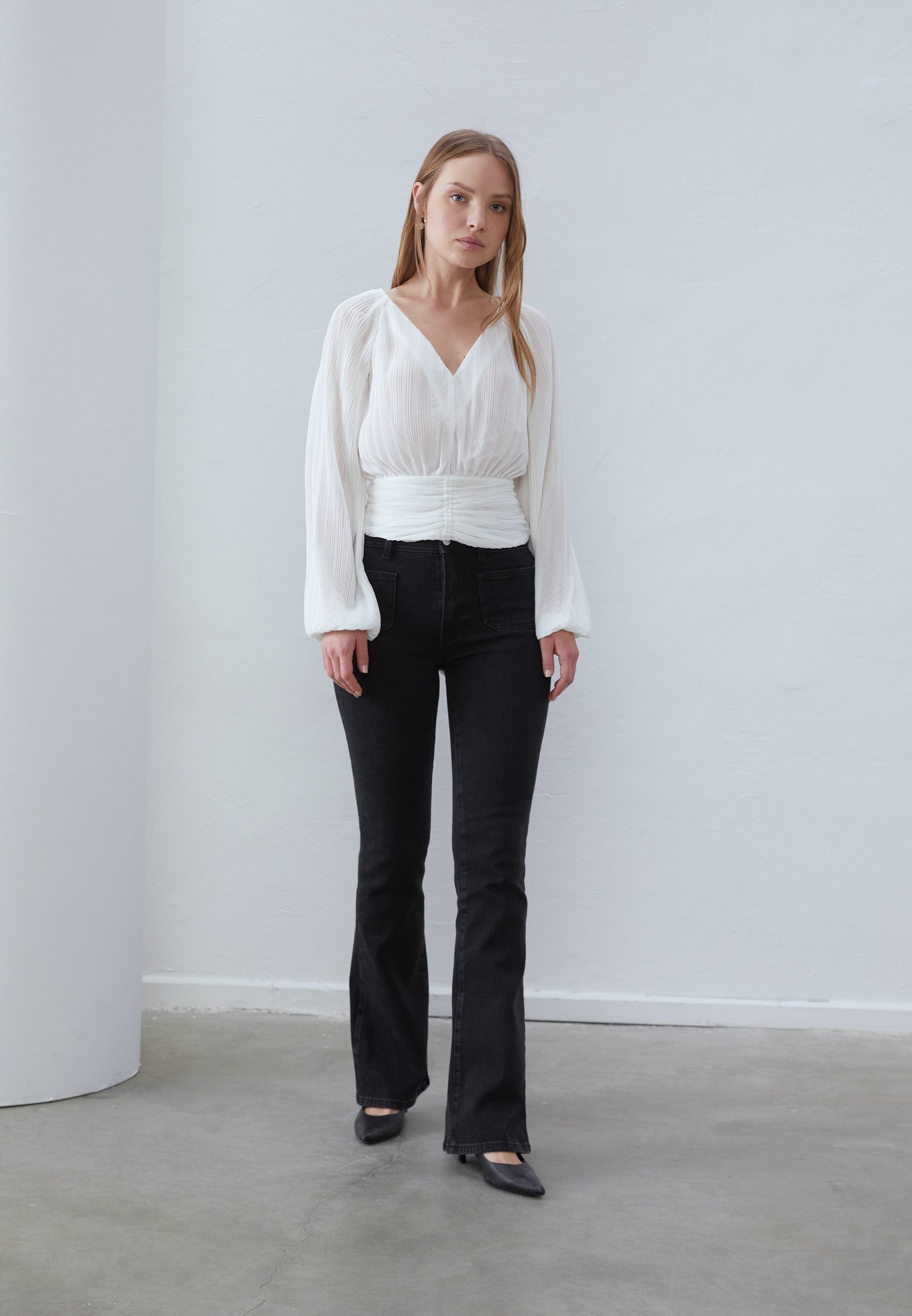 Anna Field CROPPED PLISSE TUNIC - Blouse - Offwhite