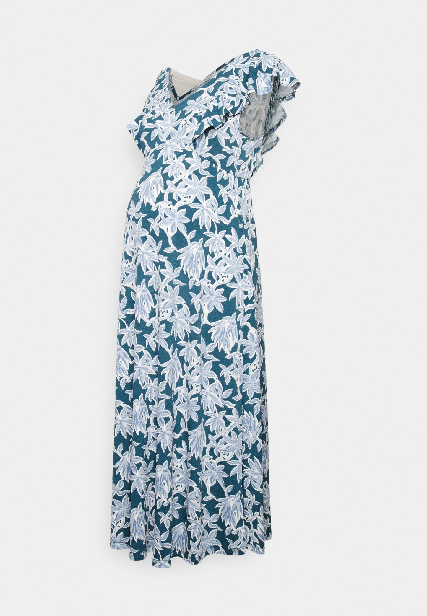  Midi V Flared Dress Witrh Ruffle Sleevees - Jersey Dress - Dark Blue/Blue