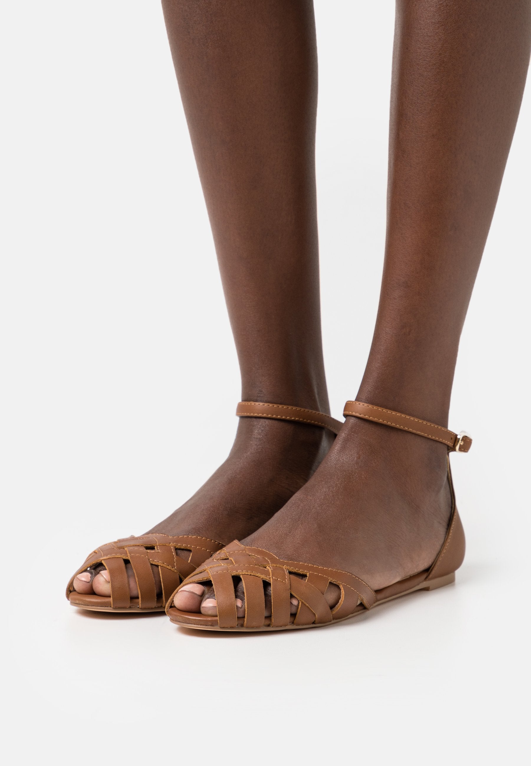  Leather- Peeptoe Ballet Pumps - Cognac