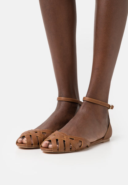  Leather- Peeptoe Ballet Pumps - Cognac