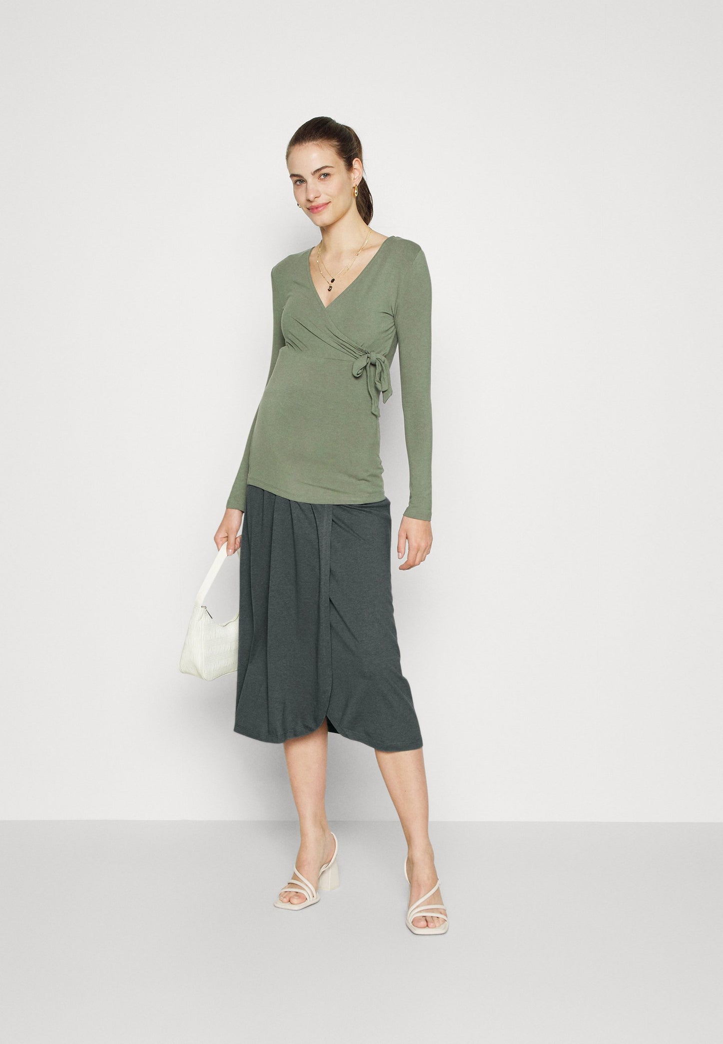  Maternity Basic Midi Skirt- Pencil Skirt - Light Green